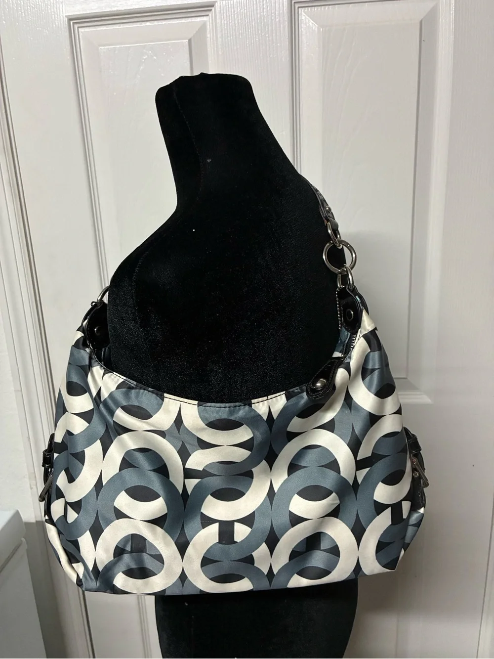 Coach Signature Circle Print Shoulder Bag in Navy & White